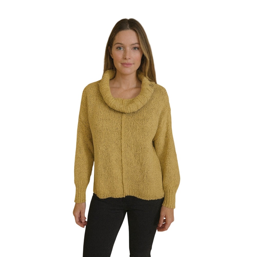 White Birch Mustard Yellow Knit Cowl Neck Sweater Women's Size L NEW
